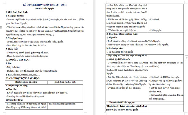Giáo án Lịch sử - Địa lí 5 Triều Nguyễn
