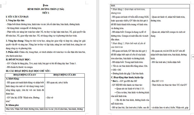 Giáo án Toán 5 Hình tròn, Đường tròn
