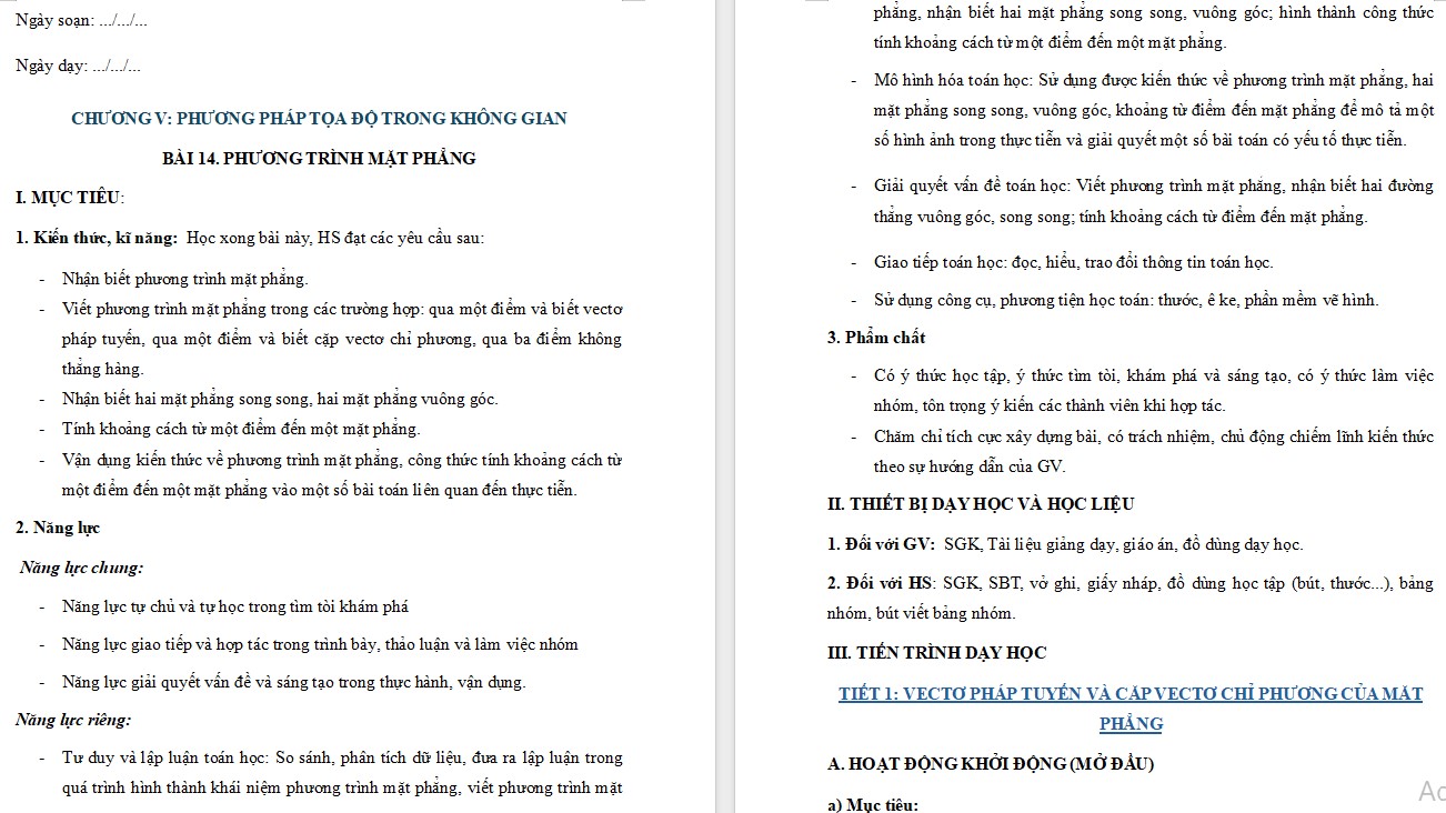 Giáo án Bài 14 Toán 12 Kết nối tri thức