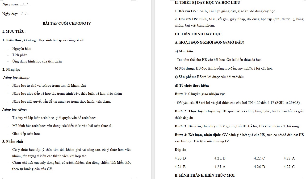 Giáo án Bài tập cuối chương IV Toán 12 Kết nối tri thức