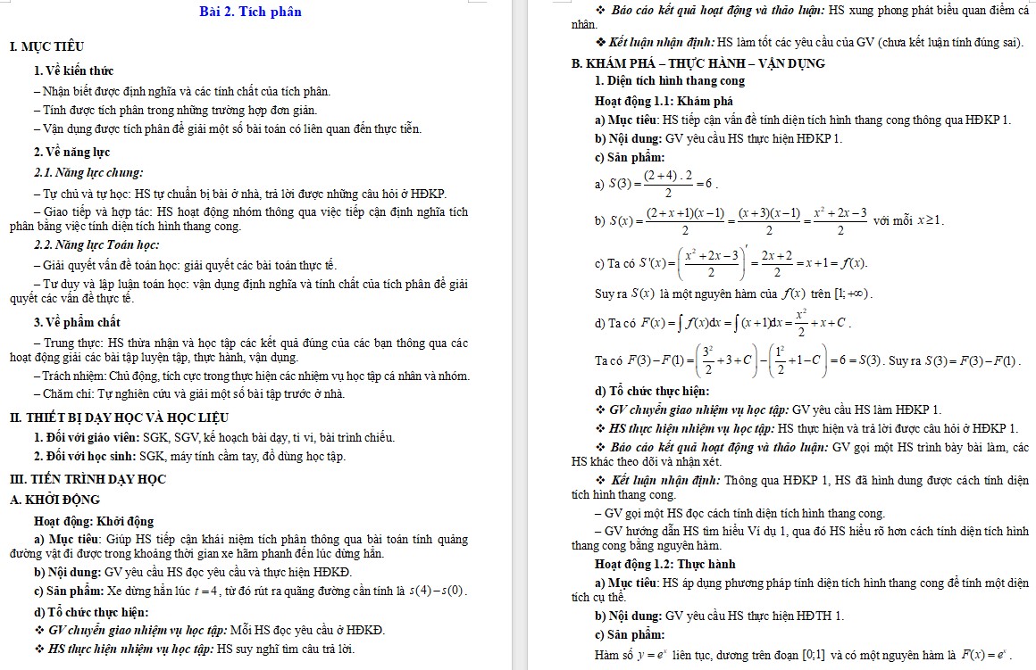 Giáo án Bài Tích phân Toán 12 Chân trời sáng tạo