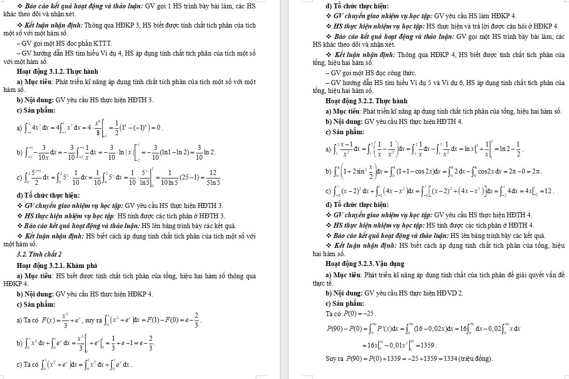 Giáo án Bài Tích phân Toán 12 Chân trời sáng tạo