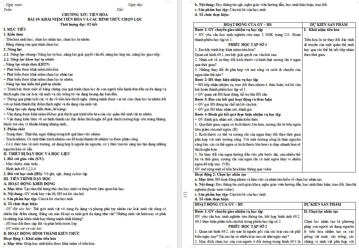 Giáo án Sinh học 9 KNTT Bài 49