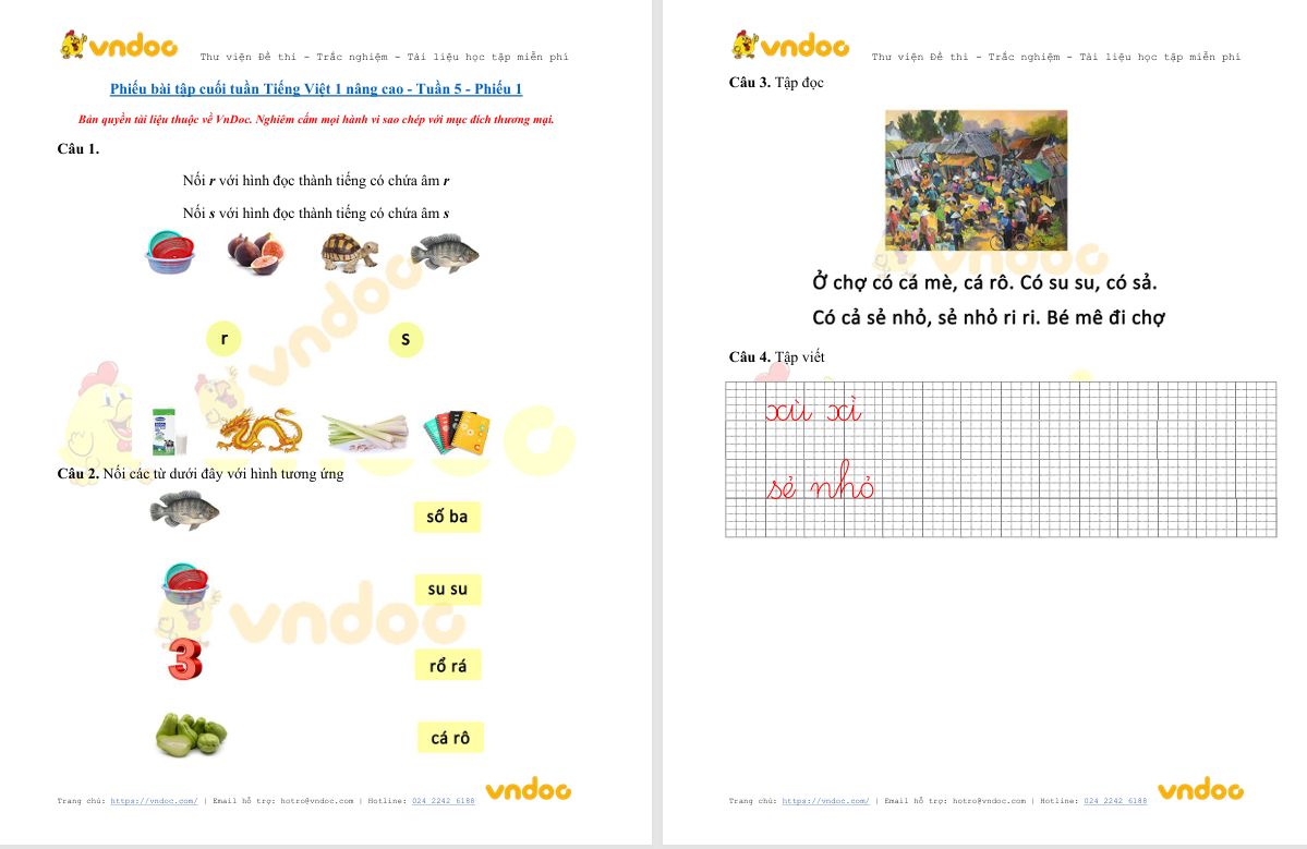 Phiếu bài tập cuối tuần Tiếng Việt lớp 1 KNTT