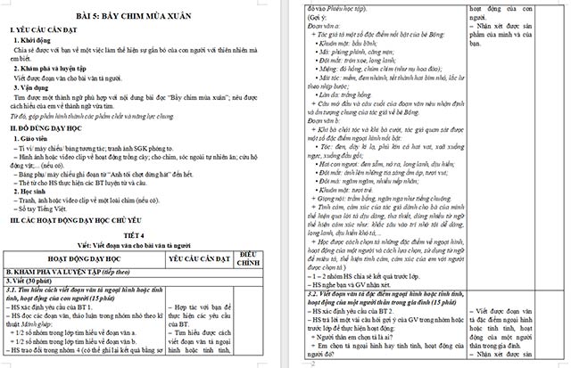 Giáo án Tiếng Việt 5 Viết đoạn văn cho bài văn tả người