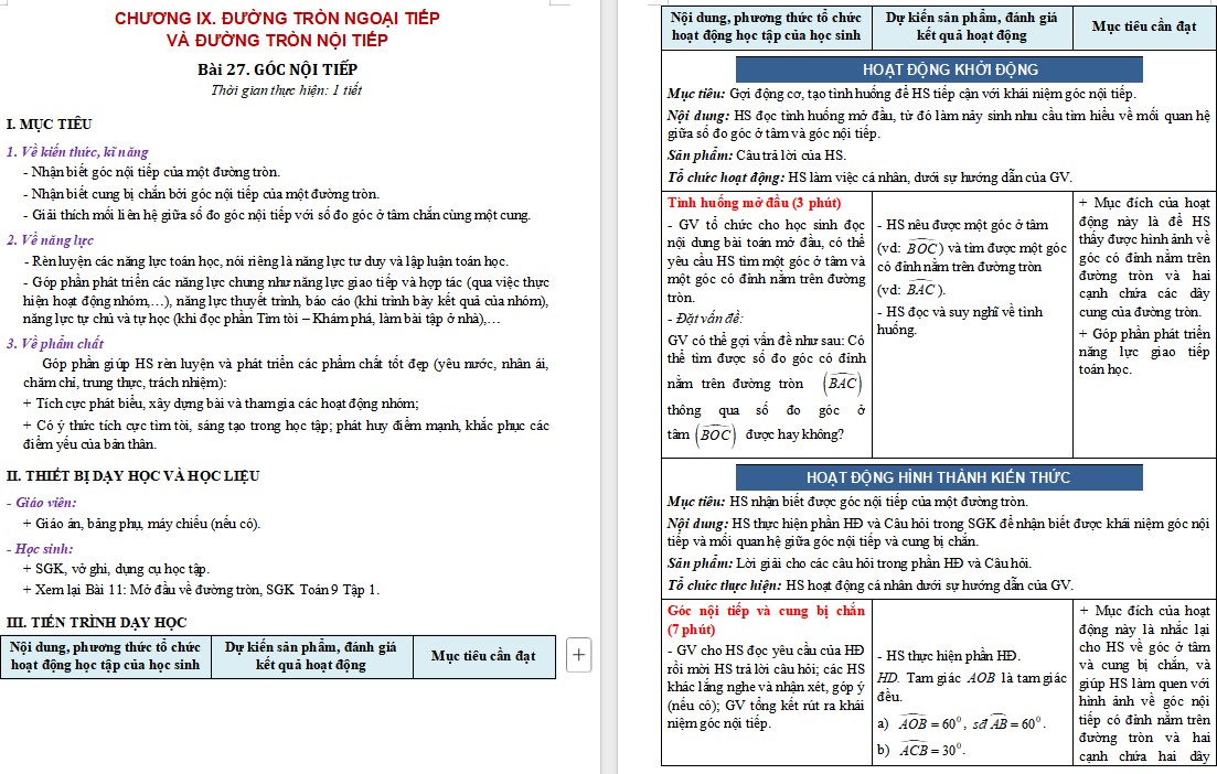 Giáo án Toán 9 KNTT Bài 27