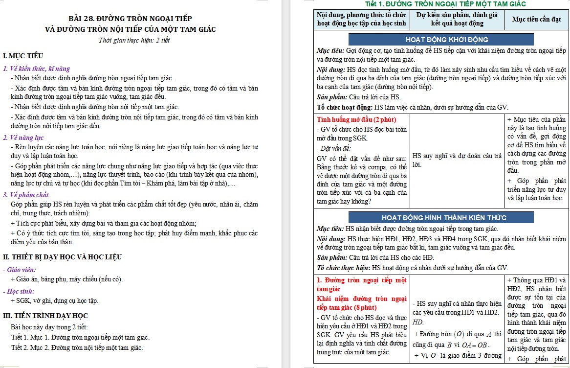 Giáo án Toán 9 KNTT Bài 28