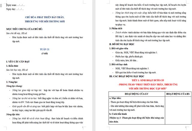 Giáo án Hoạt động trải nghiệm 5 Tuần 21