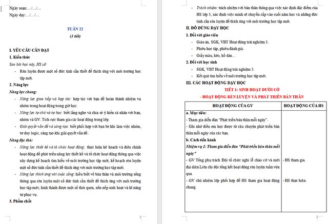 Giáo án Hoạt động trải nghiệm 5 Tuần 22