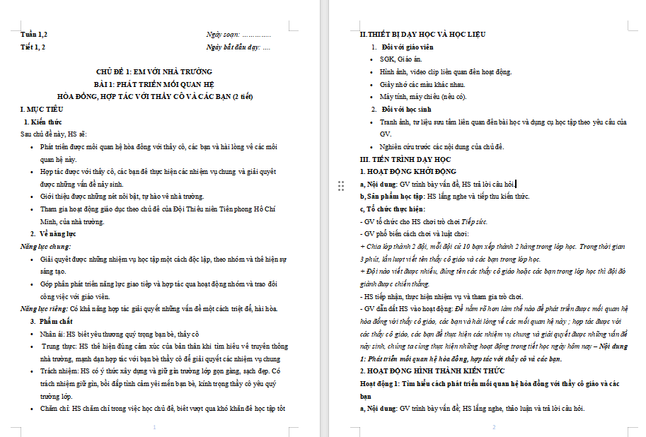 Giáo án Hoạt động trải nghiệm 7 Chủ đề 1 Bài 1 Kết nối tri thức