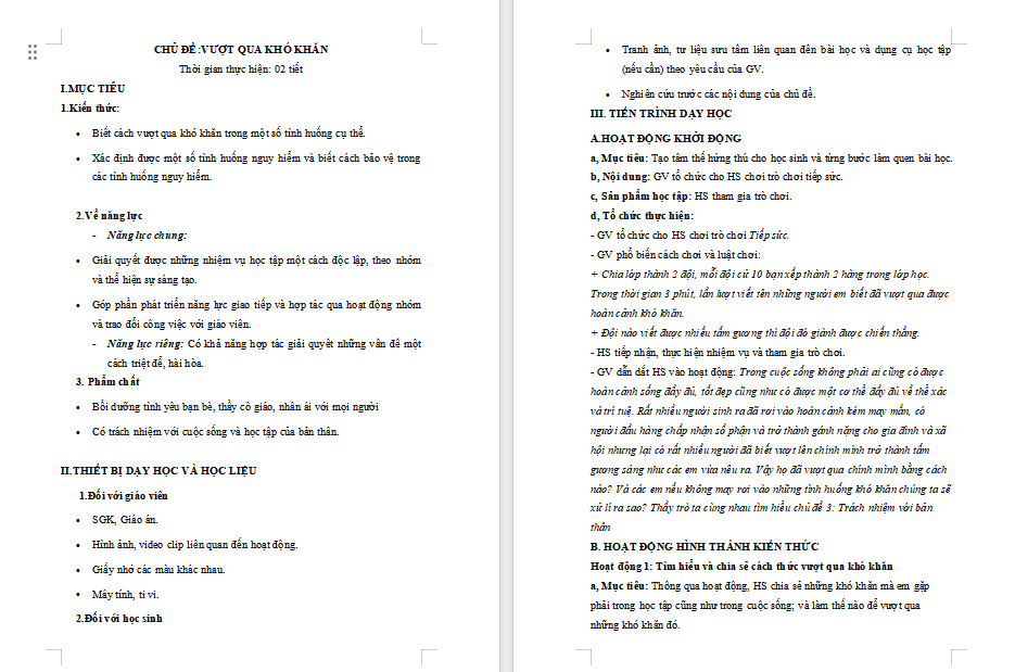 Giáo án HĐTN 7 Bài 1: Vượt qua khó khăn