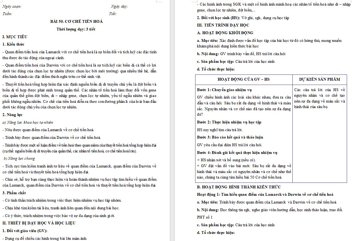Giáo án Sinh học 9 KNTT Bài 50