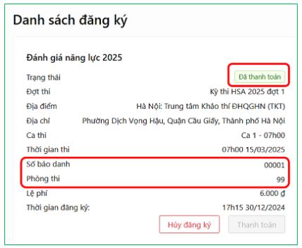 Hướng dẫn đăng ký thi HSA 2025