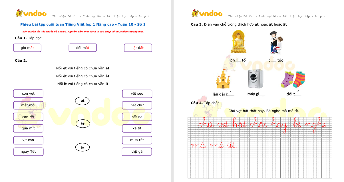 Bài tập cuối tuần lớp 1 môn Tiếng Việt sách Chân trời