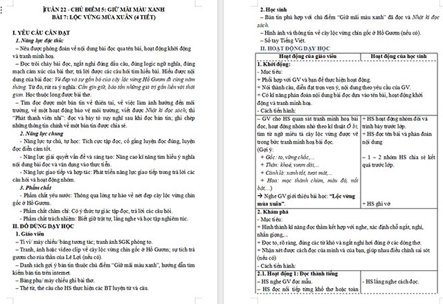 Giáo án Tiếng Việt 5 Lộc vừng mùa xuân