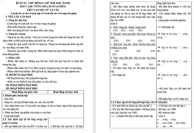 Giáo án Tiếng Việt 5 Luyện tập về cách nối các vế trong câu ghép