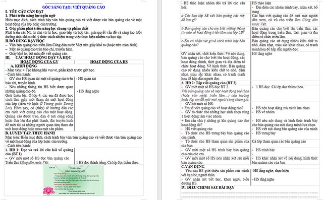 Giáo án Tiếng Việt 5 Viết quảng cáo