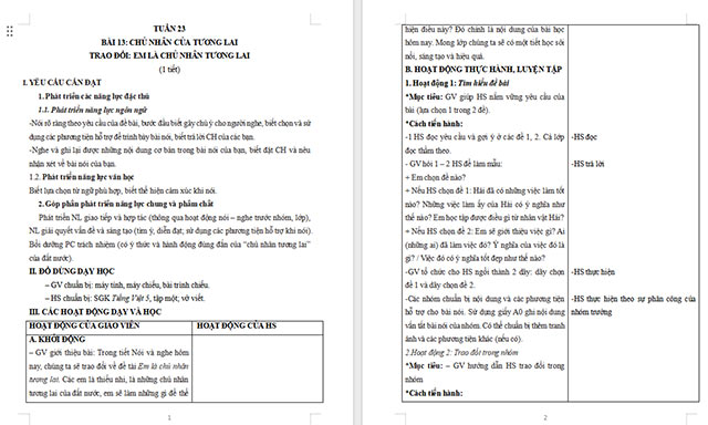 Giáo án Tiếng Việt 5 Trao đổi Em là chủ nhân tương lai