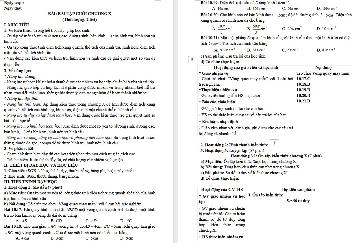 Giáo án Toán 9 KNTT Bài tập cuối Chương 10