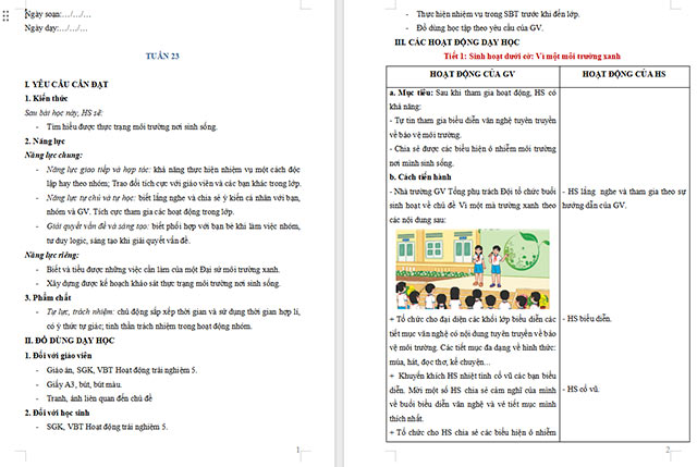 Giáo án Hoạt động trải nghiệm 5 Tuần 23