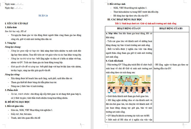 Giáo án Hoạt động trải nghiệm 5 Tuần 24