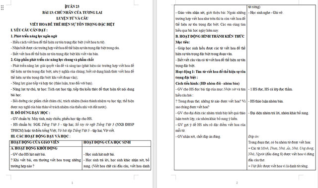 Giáo án Tiếng Việt 5 Viết hoa để thể hiện sự tôn trọng đặc biệt