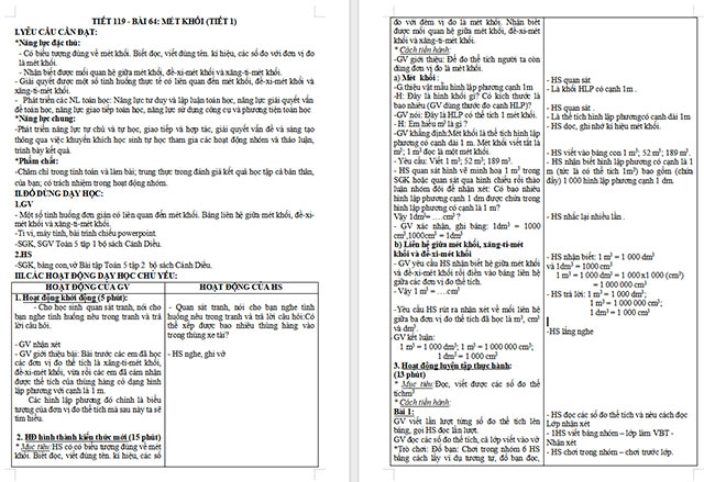 Giáo án Toán 5 Mét khối