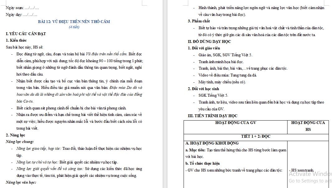 Giáo án Tiếng Việt 5 Vũ điệu trên nền thổ cẩm