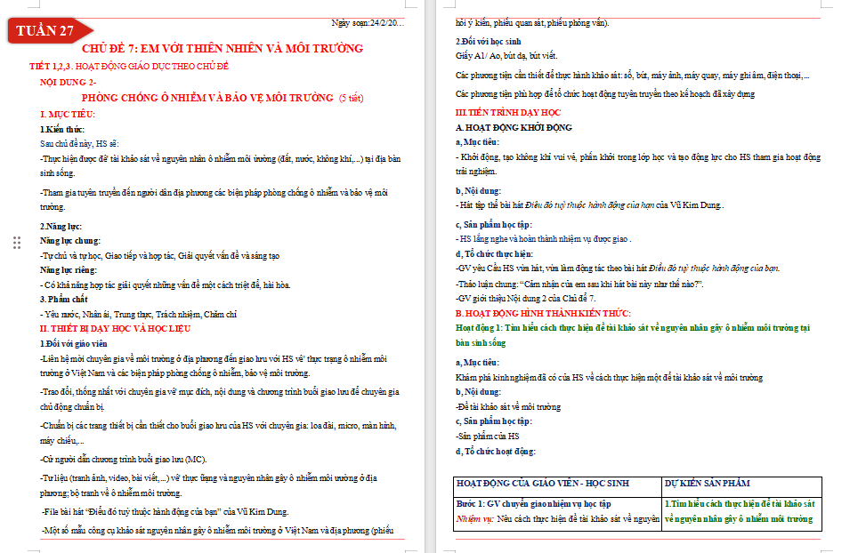 Giáo án HĐTN 9 Bài 2 Chủ đề 7