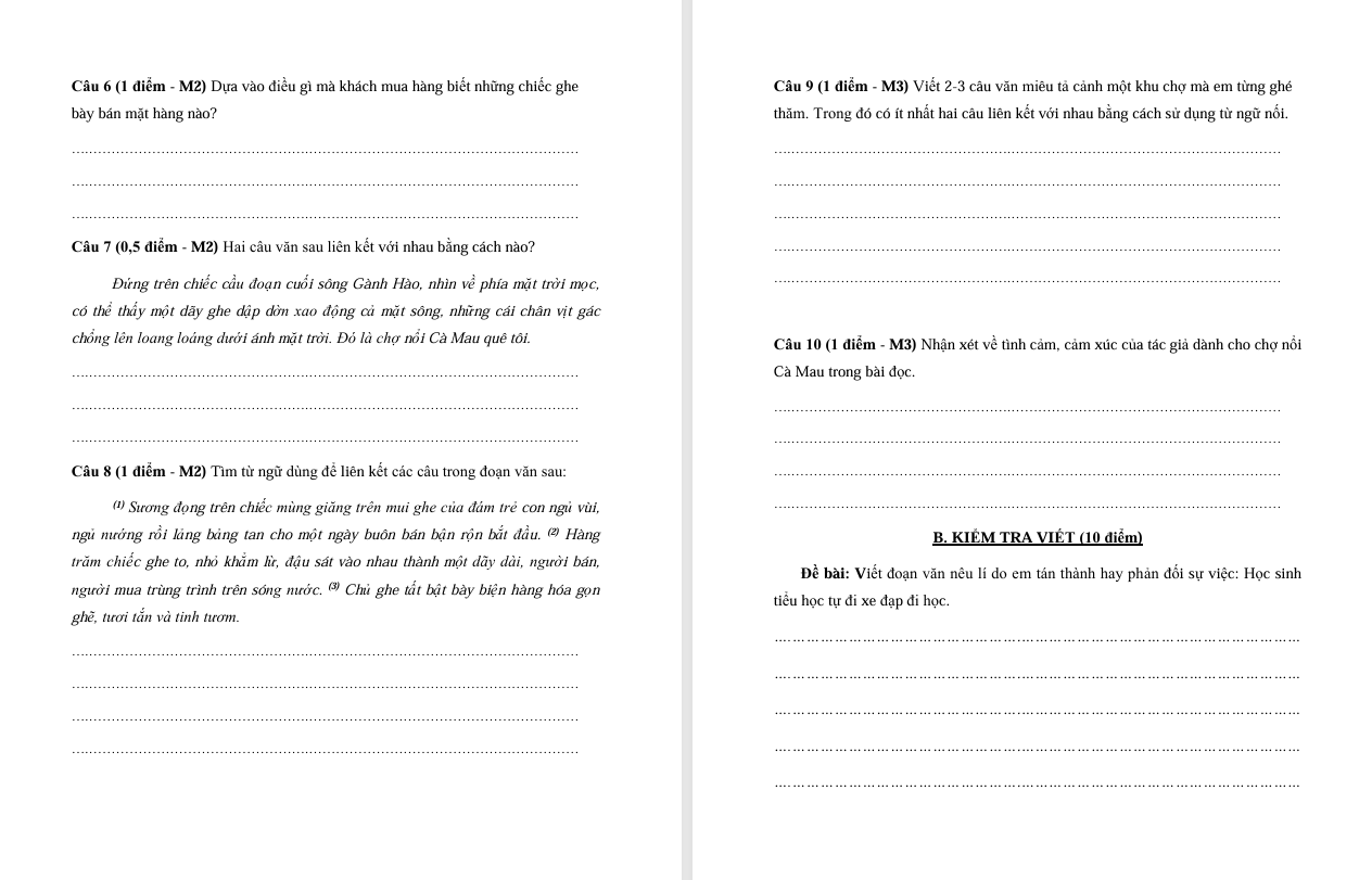 Đề thi cuối học kì 2 môn Tiếng Việt lớp 5 Chân trời sáng tạo