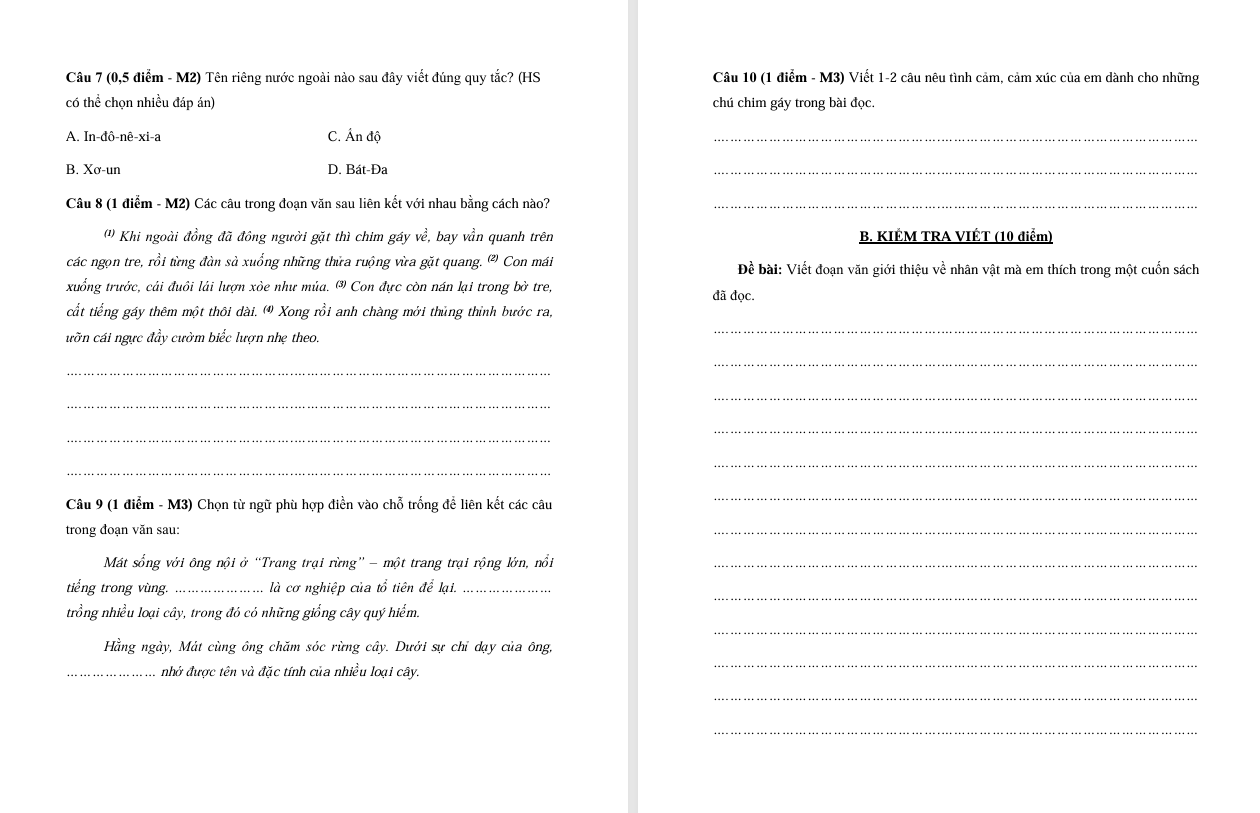 Đề thi cuối học kì 2 môn Tiếng Việt lớp 5 Chân trời sáng tạo