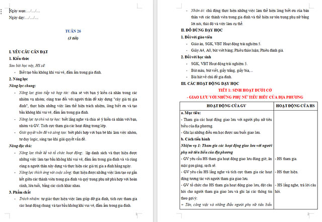 Giáo án Hoạt động trải nghiệm 5 Tuần 26