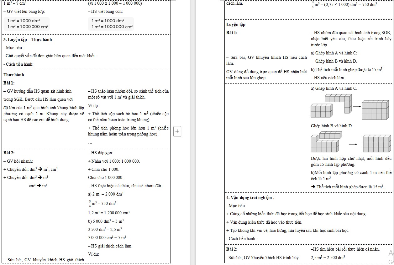 Giáo án Toán 5 CTST Bài Mét khối