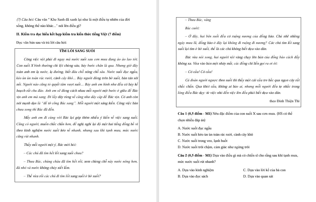 Đề thi cuối học kì 2 môn Tiếng Việt lớp 5 Chân trời sáng tạo