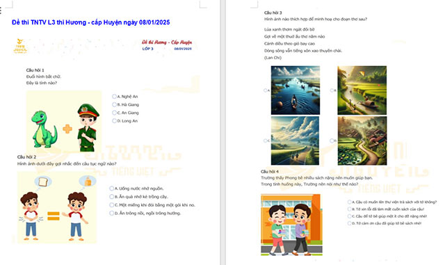 Đề thi Trạng nguyên Tiếng Việt lớp 3 năm 2024 - 2025 cấp Huyện