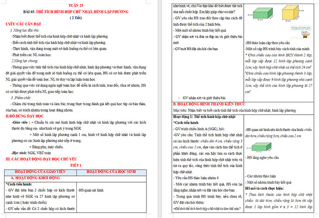Giáo án Toán 5 Thể tích hình hộp chữ nhật, hình lập phương