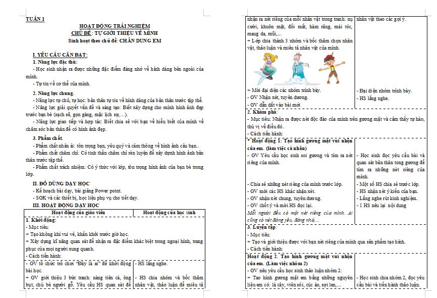 Giáo án Hoạt động trải nghiệm 3 Tuần 1