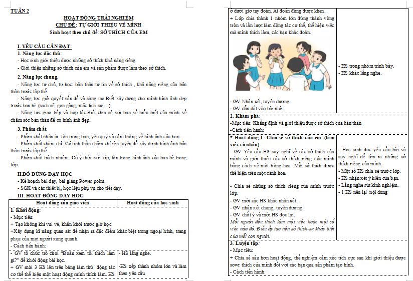 Giáo án Hoạt động trải nghiệm 3 Tuần 2