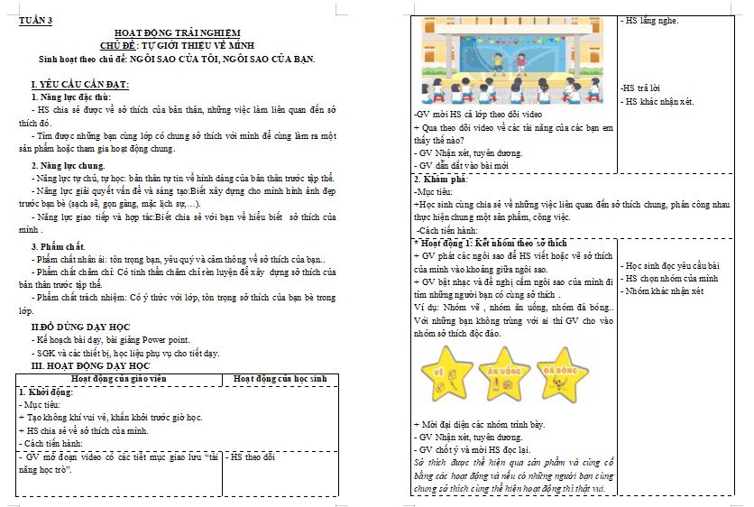 Giáo án Hoạt động trải nghiệm 3 Tuần 3