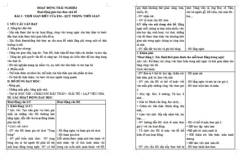 Giáo án Hoạt động trải nghiệm 3 Tuần 5