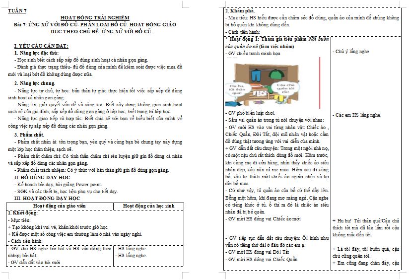 Giáo án Hoạt động trải nghiệm 3 Tuần 5