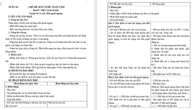 Giáo án Tiếng Việt 5 Dấu gạch ngang