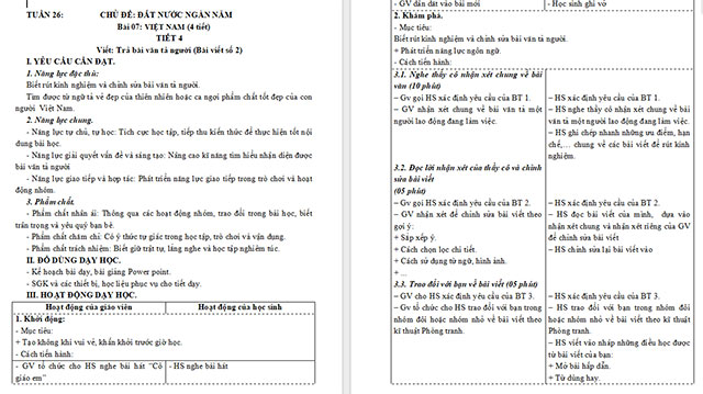 Giáo án Tiếng Việt 5 Trả bài văn tả người (Bài viết số 2)
