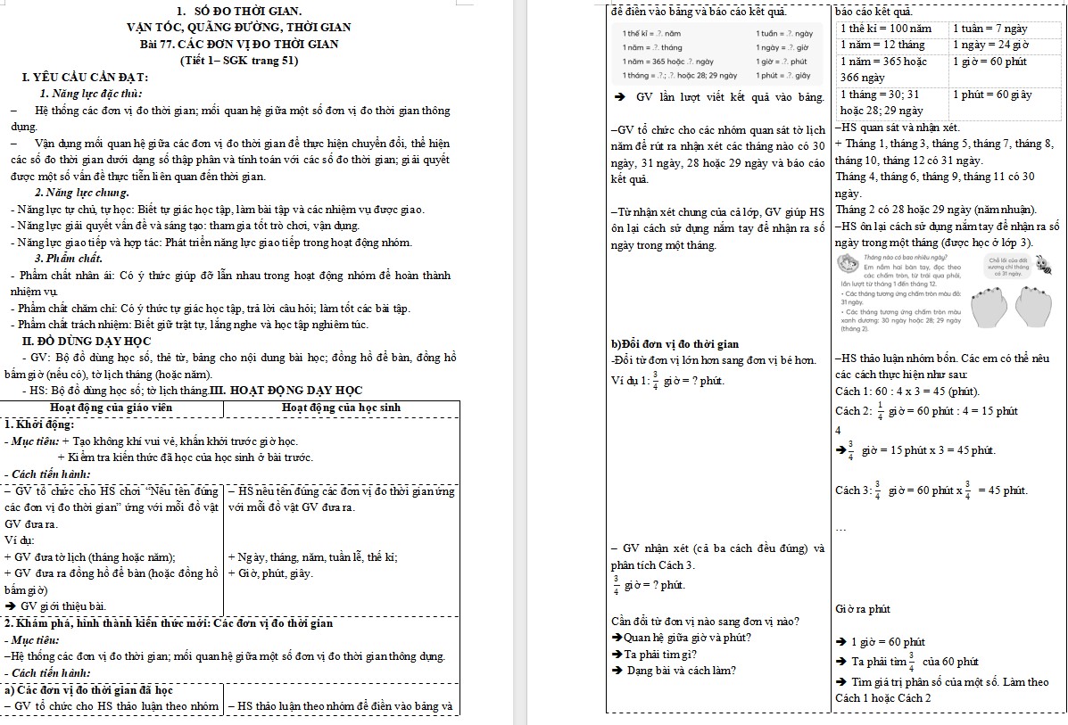Giáo án Toán 5 CTST Bài Các đơn vị đo thời gian
