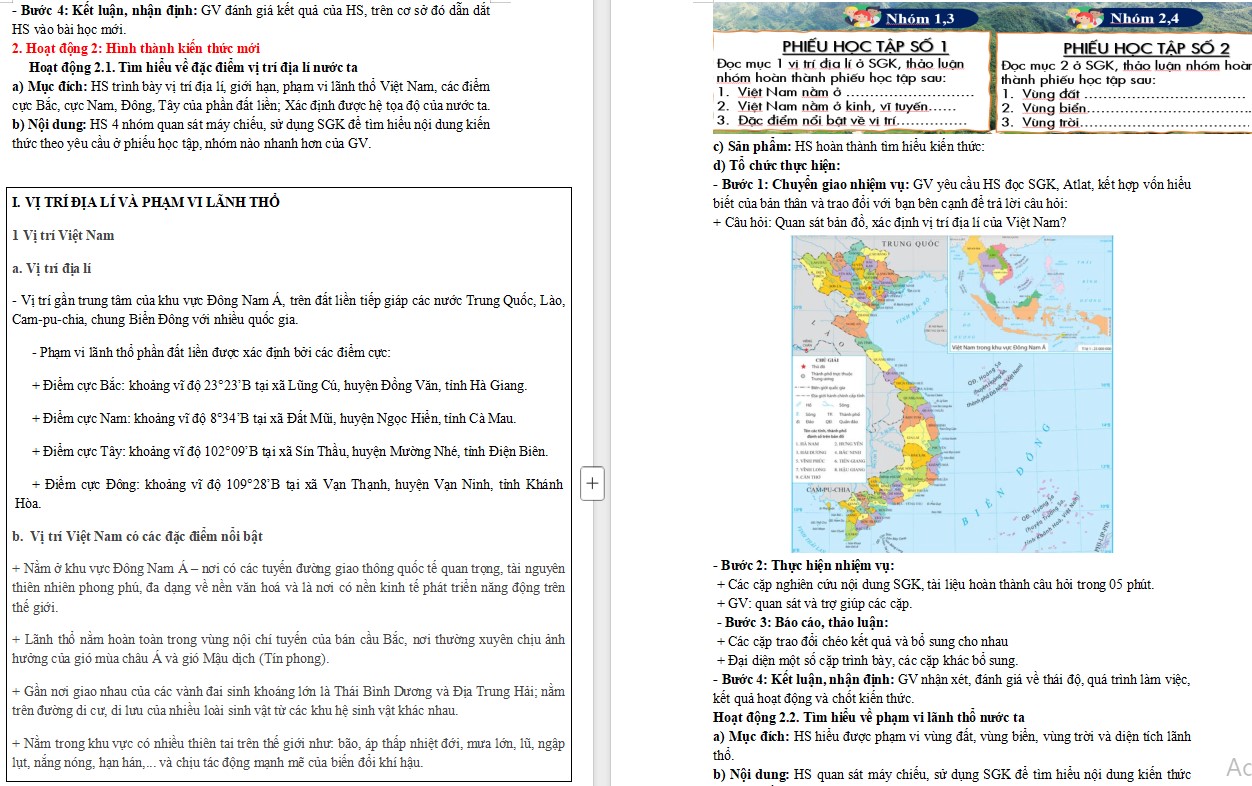 Giáo án Địa lí 12 KNTT Bài Vị trí địa lí và phạm vi lãnh thổ