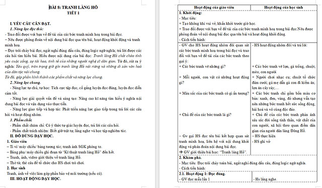 Giáo án Tiếng Việt 5 Tranh làng Hồ