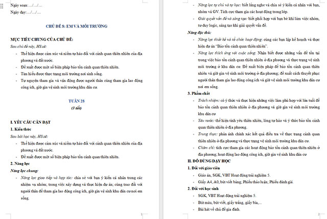 Giáo án Hoạt động trải nghiệm 5 Tuần 28