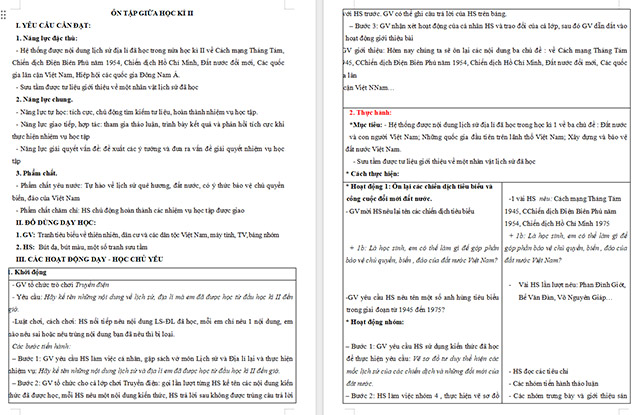 Giáo án Lịch sử - Địa lí 5 Ôn tập giữa học kì 2