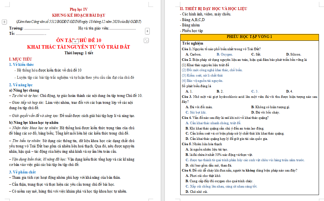 Giáo án Hóa học 9 Bài tập Chủ đề 10