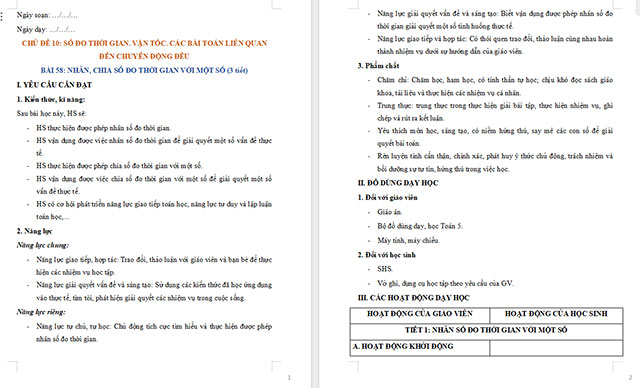Giáo án Toán 5 Nhân, chia số đo thời gian với một số